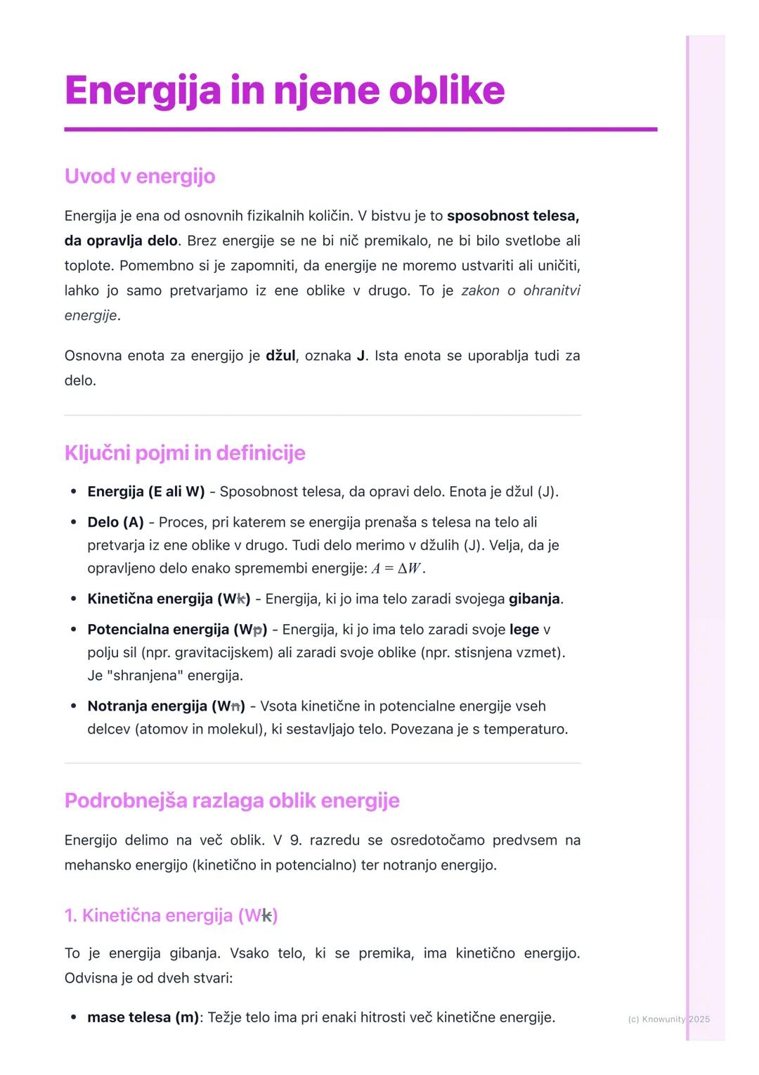 # Energija in njene oblike

Uvod v energijo

Energija je ena od osnovnih fizikalnih količin. V bistvu je to sposobnost telesa,
da opravlja d