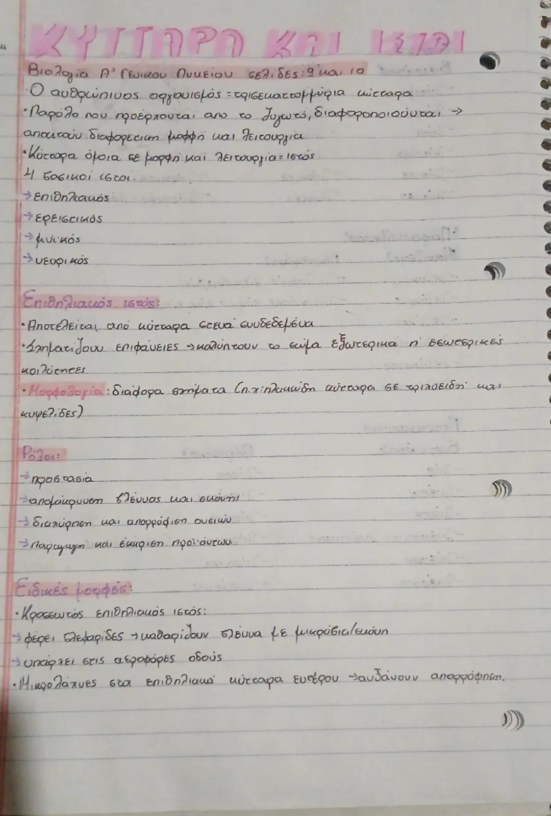 Κύτταρα και Ιστοί: Σημειώσεις για τη Βιολογία Α' Λυκείου