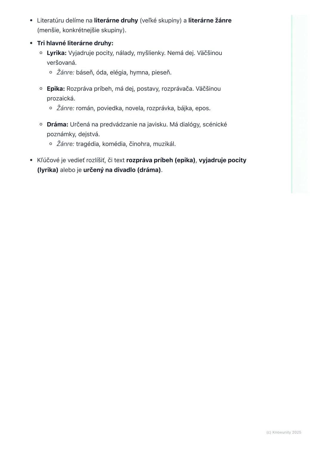 # Literárne druhy a žánre

1. Úvod do literárnych druhov a žánrov

Keď čítame knihy alebo pozeráme divadlo, stretávame sa s rôznymi typmi
pr