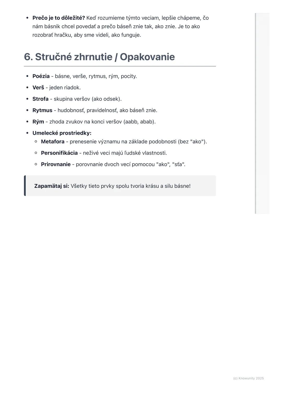 # Poézia

1. Prehľad poézie

Poézia je jeden z hlavných literárnych žánrov, ktorý sa líši od prózy (príbehov a
rozprávok) tým, že je písaná 