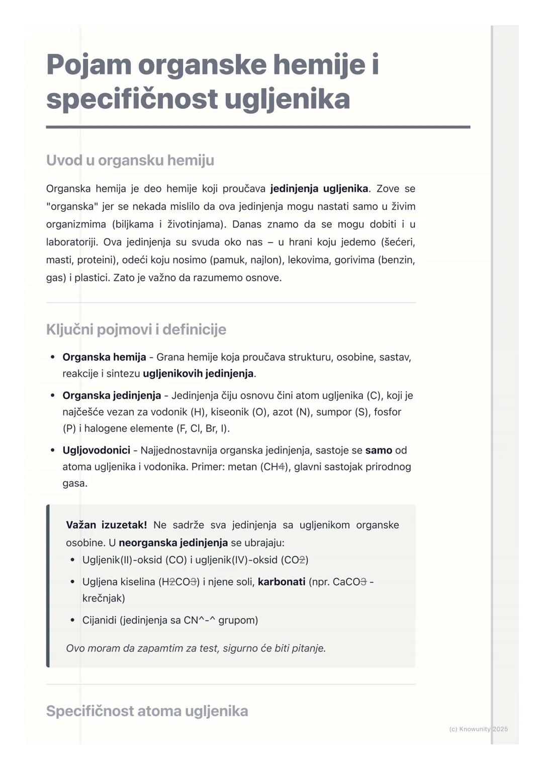 # Pojam organske hemije i
specifičnost ugljenika

Uvod u organsku hemiju

Organska hemija je deo hemije koji proučava jedinjenja ugljenika. 