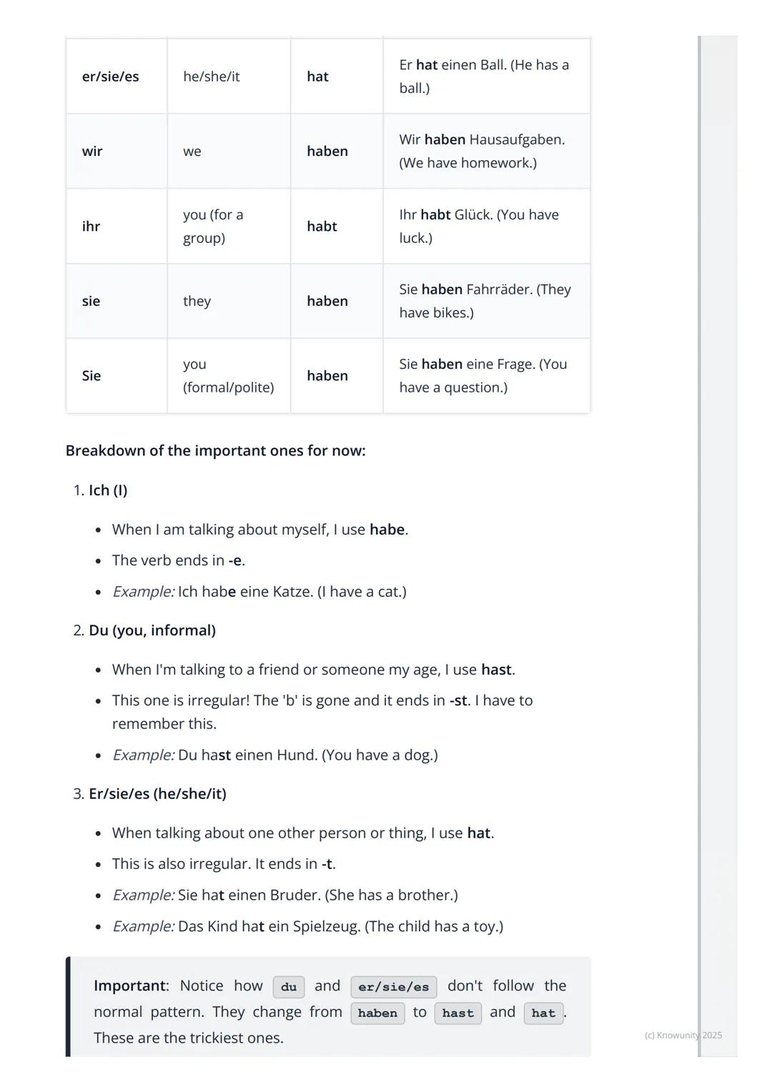 # The Verb 'haben' (to have)

An introduction to the verb 'haben'

The German verb haben means 'to have' in English. It's one of the most
im