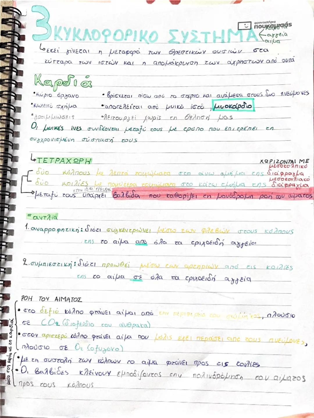 ΒΙΟΛΟΓΙΑ Α ΛΥΚΕΙΟΥ ΚΕΦΑΛΑΙΟ 3 ΚΑΡΔΙΑ 