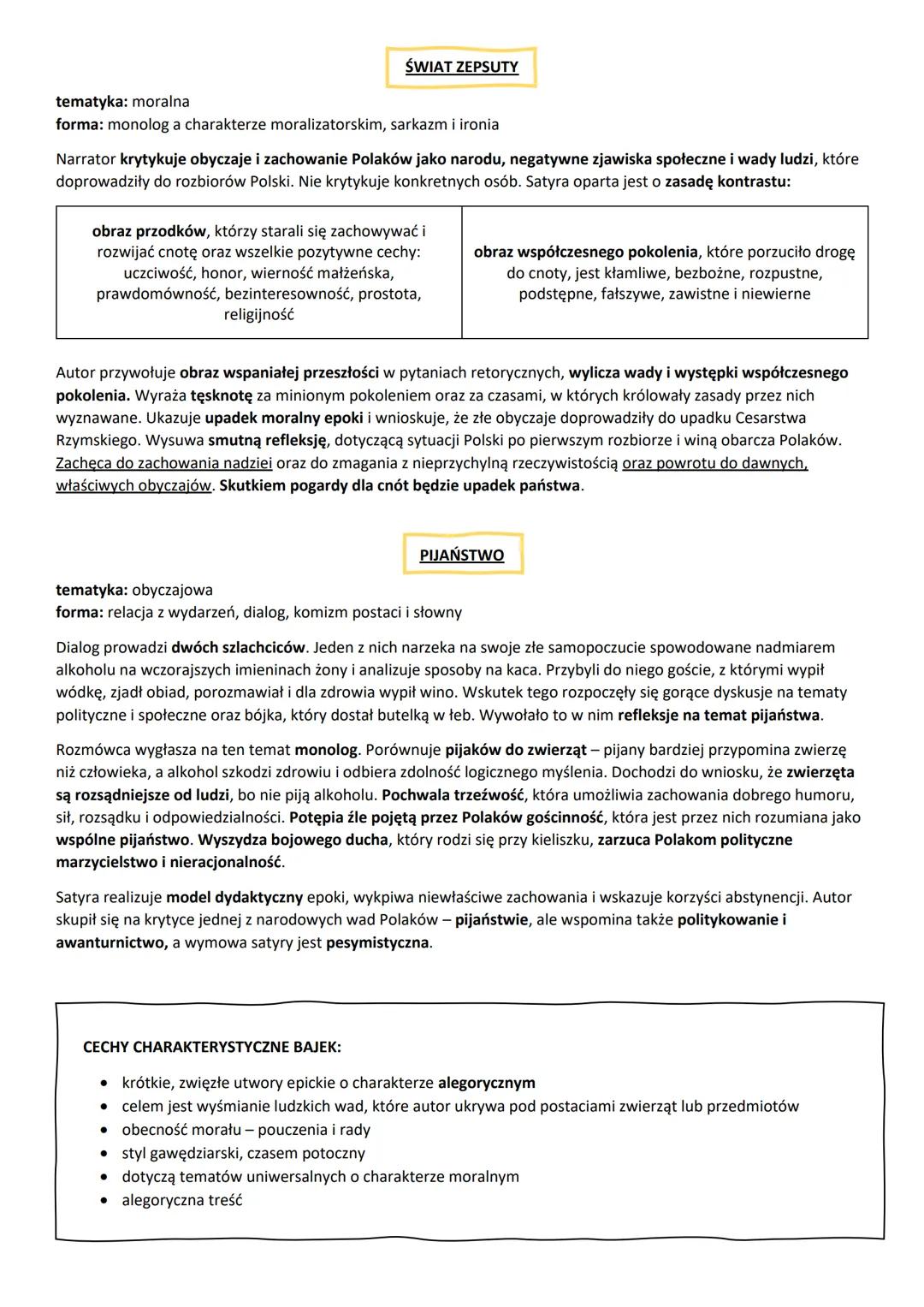 # Ignacy Krasicki

CECHY CHARAKTERYSTYCZNE SATYR:

- karykaturalność postaci, deformacja rzeczywistości w celu ukazania zjawisk negatywnych
