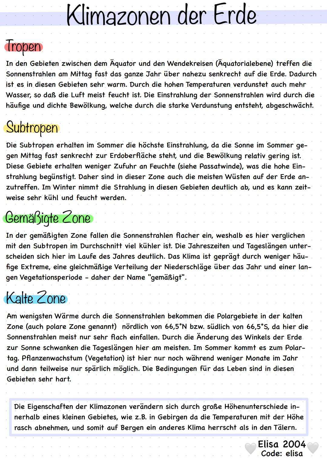 # Klimazonen der Erde

## Tropen

In den Gebieten zwischen dem Äquator und den Wendekreisen (Äquatorialebene) treffen die
Sonnenstrahlen am 