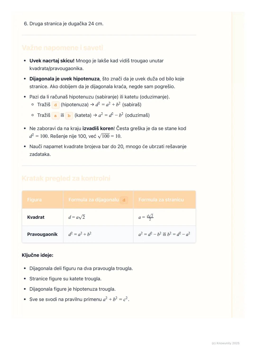 # Primena Pitagorine teoreme u
kvadratu i pravougaoniku

Uvod u primenu teoreme

Pitagorina teorema ($a² + b² = c²$) ne važi samo za apstrak