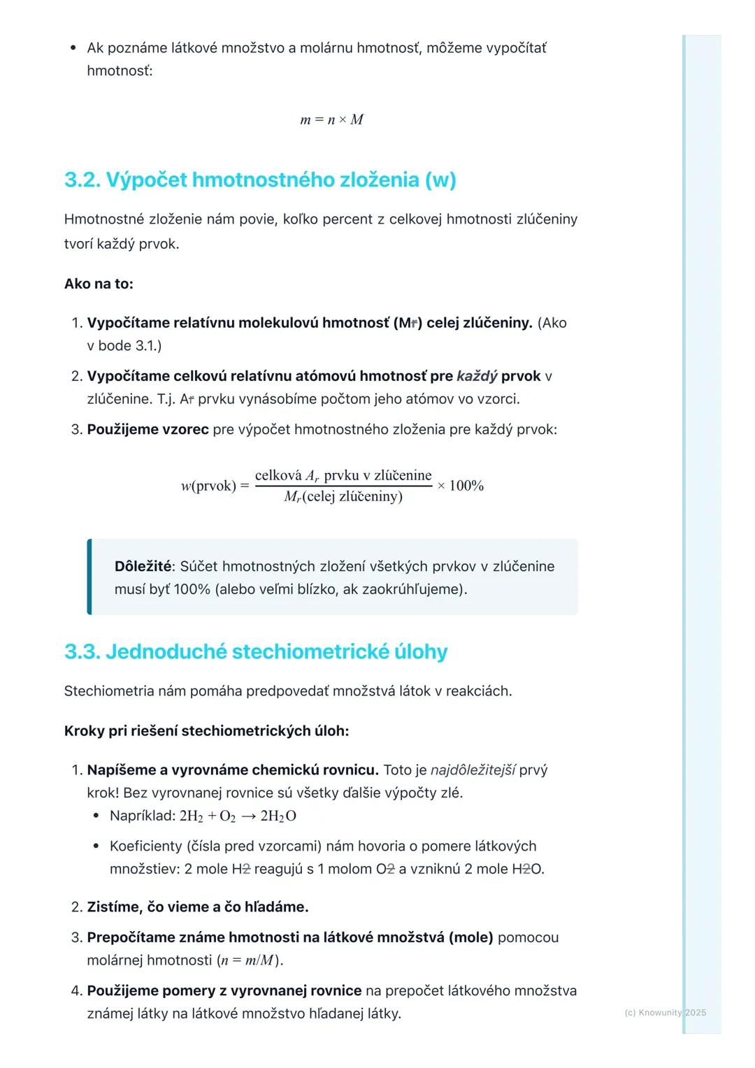 # Výpočty v chémii

## 1. Úvod do chemických výpočtov

V chémii je super dôležité vedieť nielen, čo sa s čím spája, ale aj koľko toho
potreb