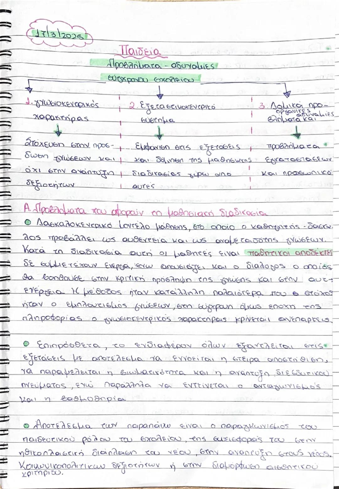 (17/3/2025)

Παιδεία
Προβλήματα - αδυναμίες
σύγχρονου σχολείου

1. γνωσιοκεντρικός
χαρακτήρας

Στόχευση στην πρоб-
δωση γνώσεων και
όχι στην