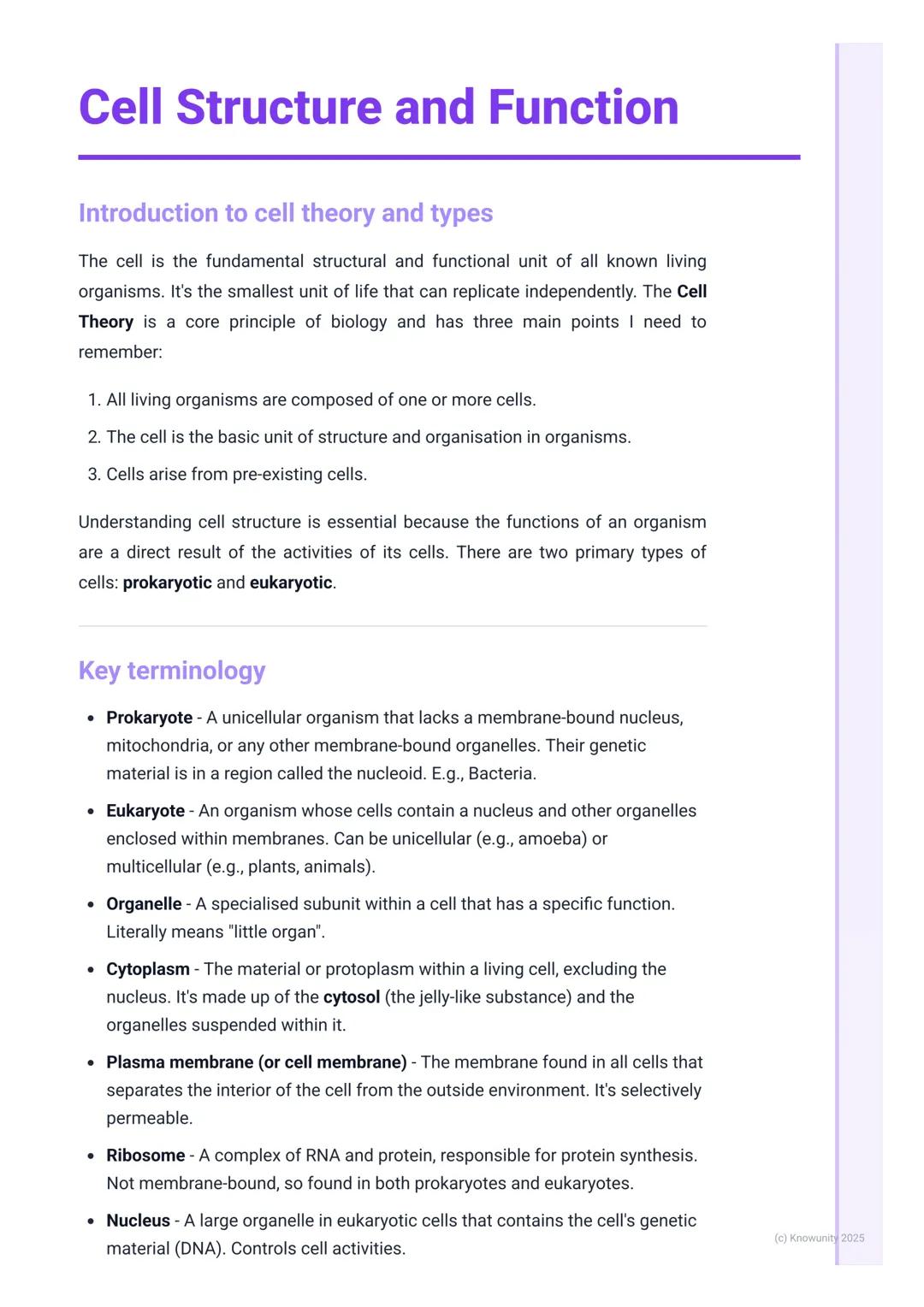 # Cell Structure and Function

Introduction to cell theory and types

The cell is the fundamental structural and functional unit of all know