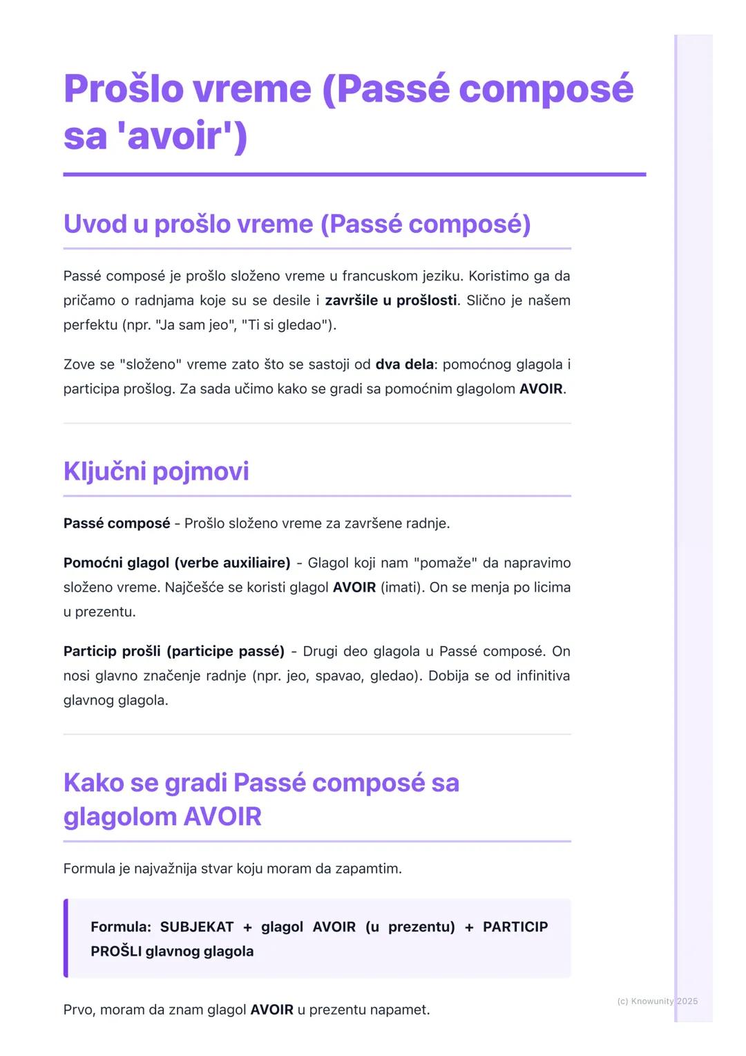# Prošlo vreme (Passé composé
sa 'avoir')

Uvod u prošlo vreme (Passé composé)

Passé composé je prošlo složeno vreme u francuskom jeziku. K