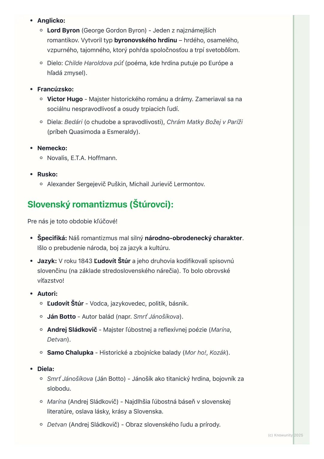 # Romantizmus

## 1. Prehľad / Úvod

Romantizmus je veľký umelecký smer, ktorý sa objavil v Európe koncom 18.
storočia a dominoval v prvej p