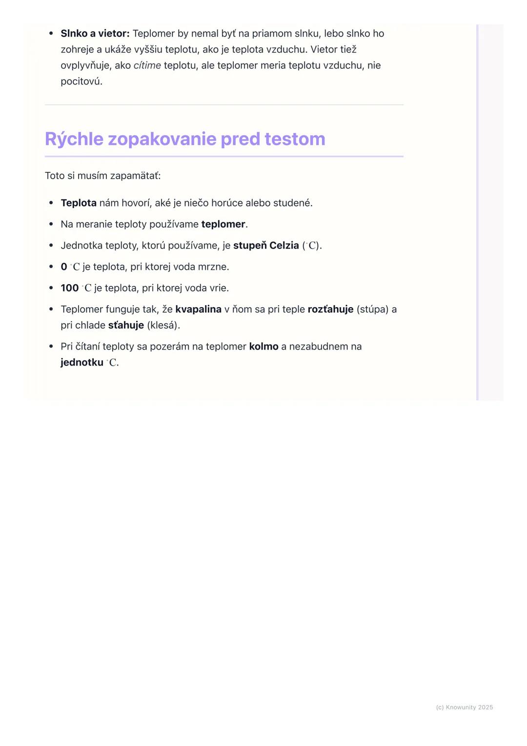 # Teplota a jej meranie

## Čo je teplota a prečo ju meriame

Teplota je to, ako veľmi je niečo horúce alebo studené. Je to dôležitá vlastno