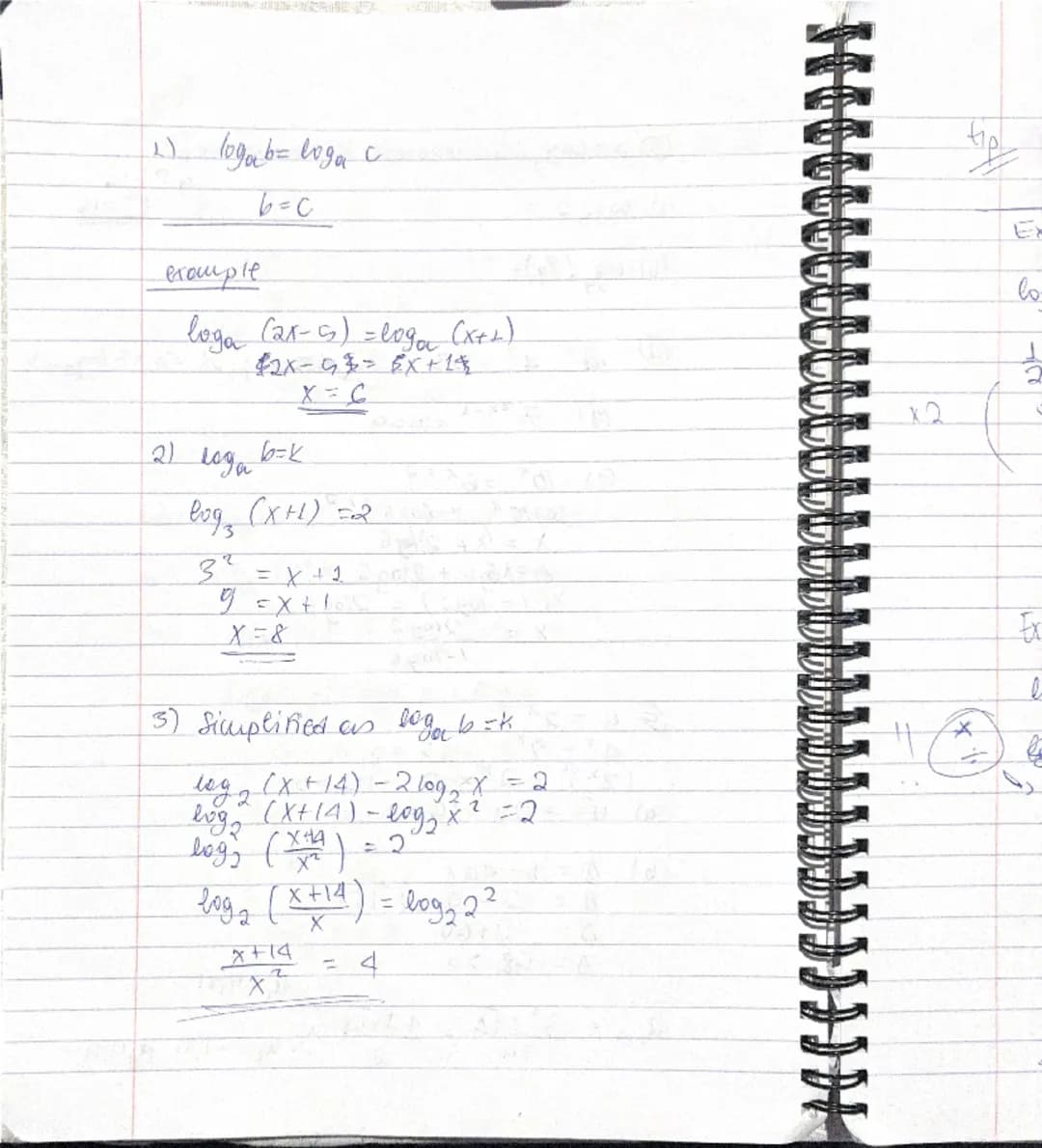 # $ln(x^2 - y^2) = ln[(x-y)(x+y)]$
$= ln|x-y| + ln|x+y|$

2) $log_2 \frac{3x^5}{y^3} = log_2 3x^5 - log_2 y^3$
$= log_2 3 + 5log_2 x - 3log_