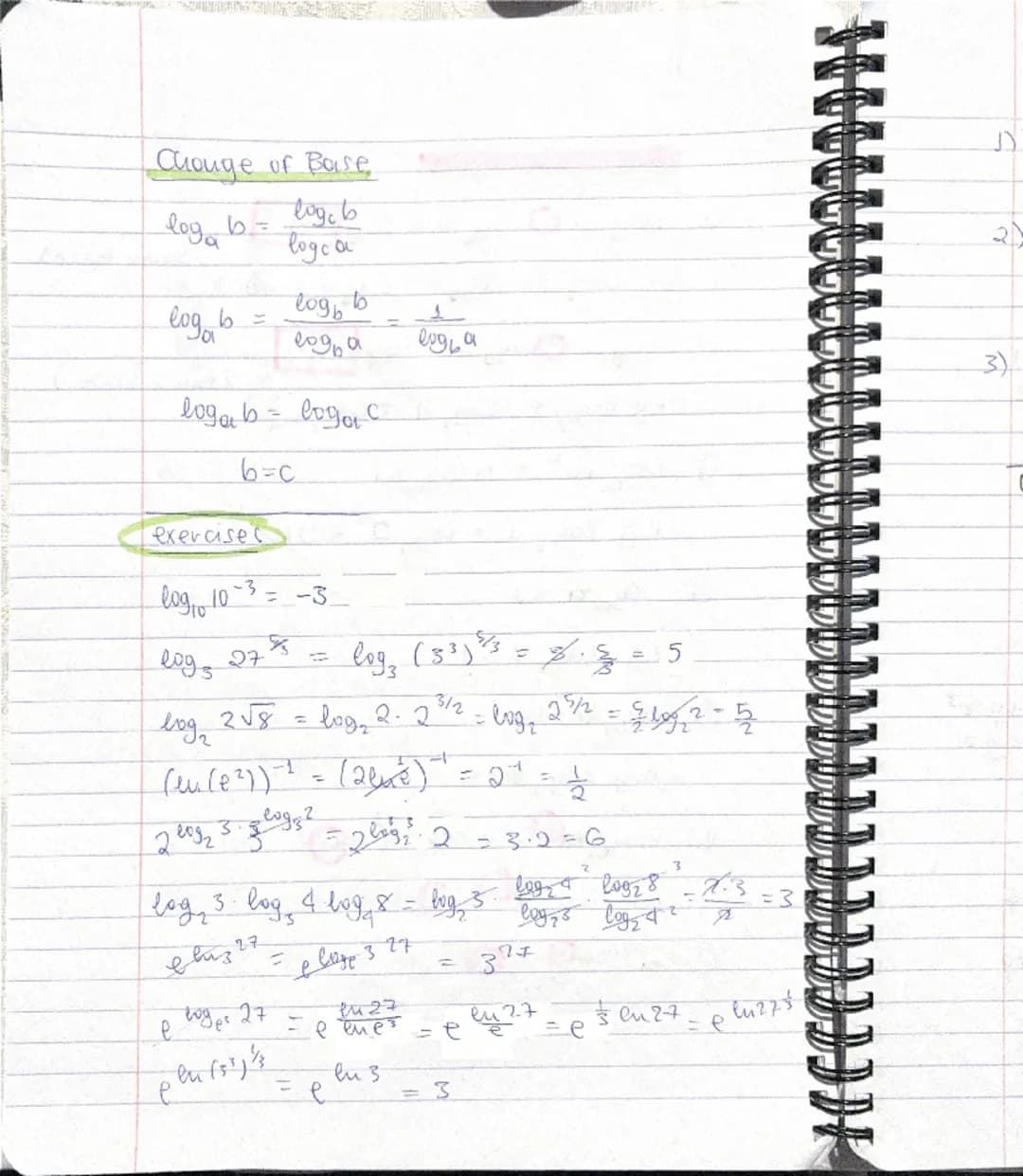 # $ln(x^2 - y^2) = ln[(x-y)(x+y)]$
$= ln|x-y| + ln|x+y|$

2) $log_2 \frac{3x^5}{y^3} = log_2 3x^5 - log_2 y^3$
$= log_2 3 + 5log_2 x - 3log_