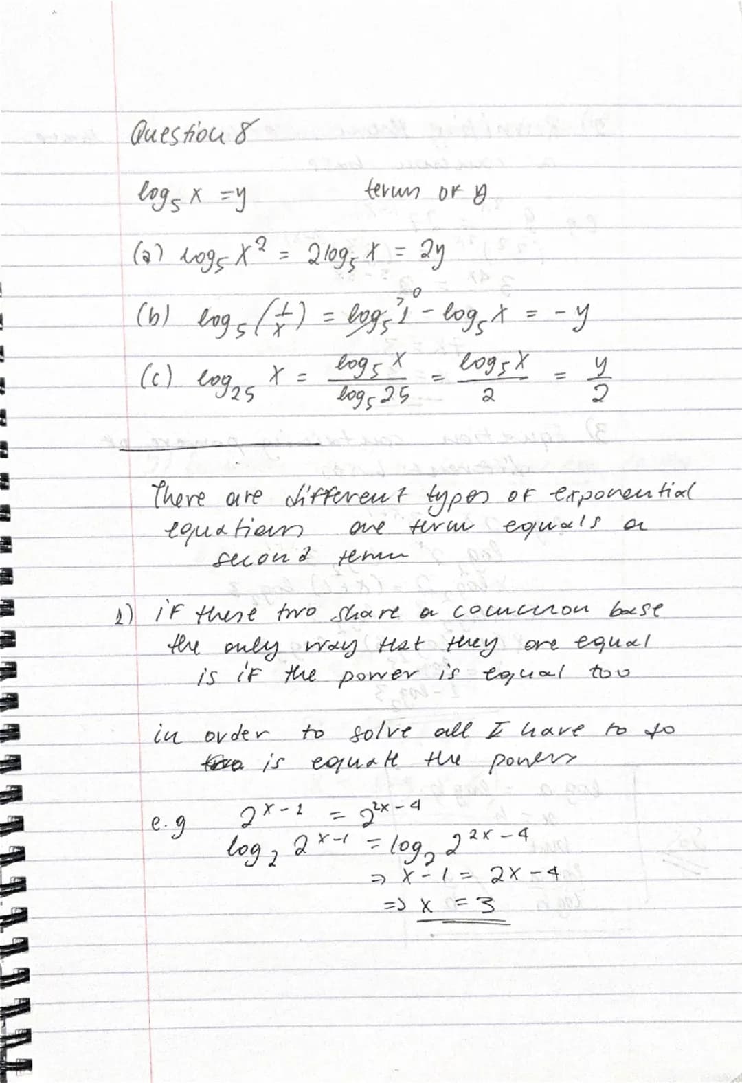 # $ln(x^2 - y^2) = ln[(x-y)(x+y)]$
$= ln|x-y| + ln|x+y|$

2) $log_2 \frac{3x^5}{y^3} = log_2 3x^5 - log_2 y^3$
$= log_2 3 + 5log_2 x - 3log_