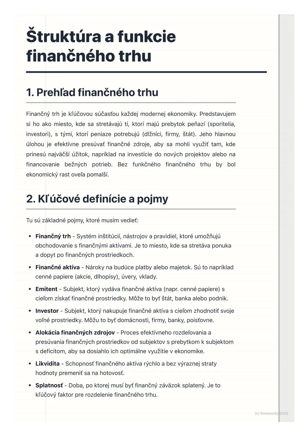 # Štruktúra a funkcie
finančného trhu

1. Prehľad finančného trhu

Finančný trh je kľúčovou súčasťou každej modernej ekonomiky. Predstavujem