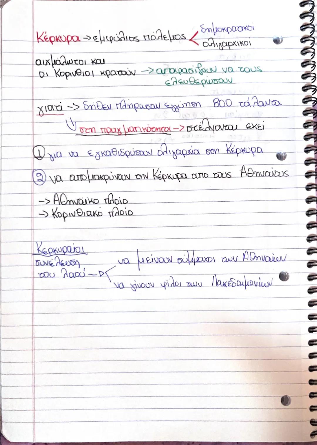 Κέρκυρα -> εμφύλιος πόλεμος < δημοκρατικοί
ολιγαρχικοί
αιχμάλωτοι και
οι Κορίνθιοι κρατούν -> αποφασίζουν να τους
ελευθερώσουν
γιατί -> δήθε