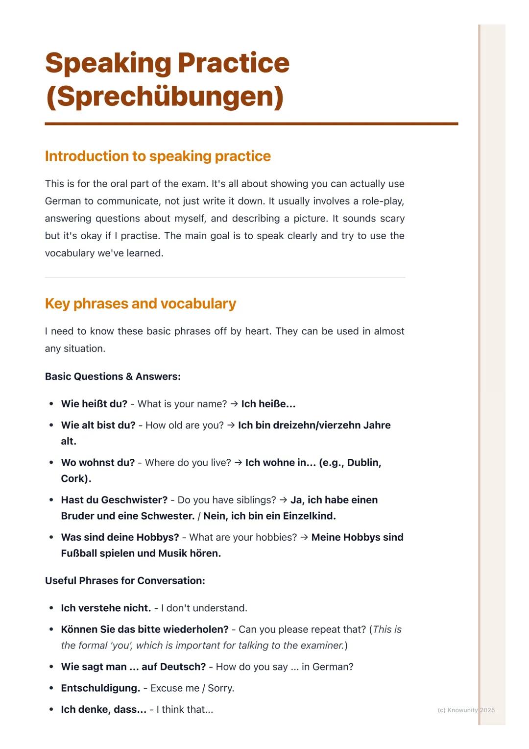 # Speaking Practice
(Sprechübungen)

Introduction to speaking practice

This is for the oral part of the exam. It's all about showing you ca