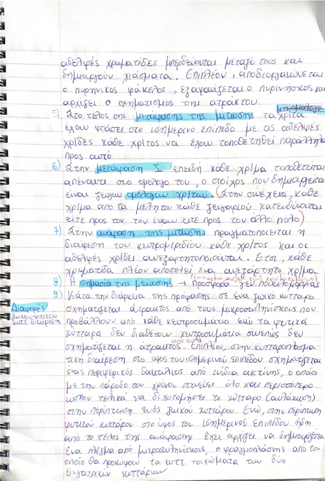 # αδελφές χρωματίδες  προσφέρονται μεταξύ τους και δημιουργούν  χιασματα. Επιπλέον, αποδοργανώνεται ο πυρηνικός φάκελος, εξαφανίζεται ο πυρη