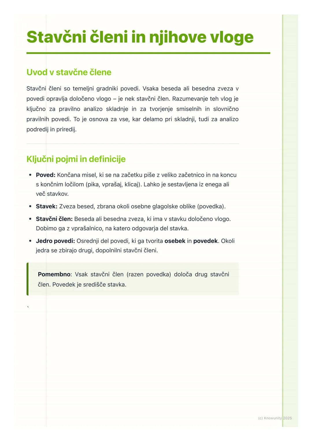 # Stavčni členi in njihove vloge

Uvod v stavčne člene

Stavčni členi so temeljni gradniki povedi. Vsaka beseda ali besedna zveza v
povedi o