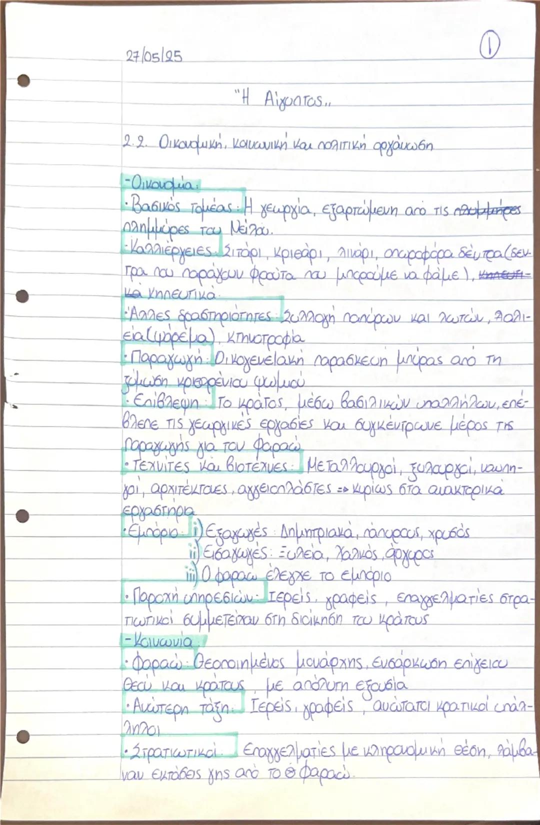 Ιστορία Α’ Λυκείου: Η Αρχαία Αίγυπτος - Οικονομία, Κοινωνία και Πολιτική