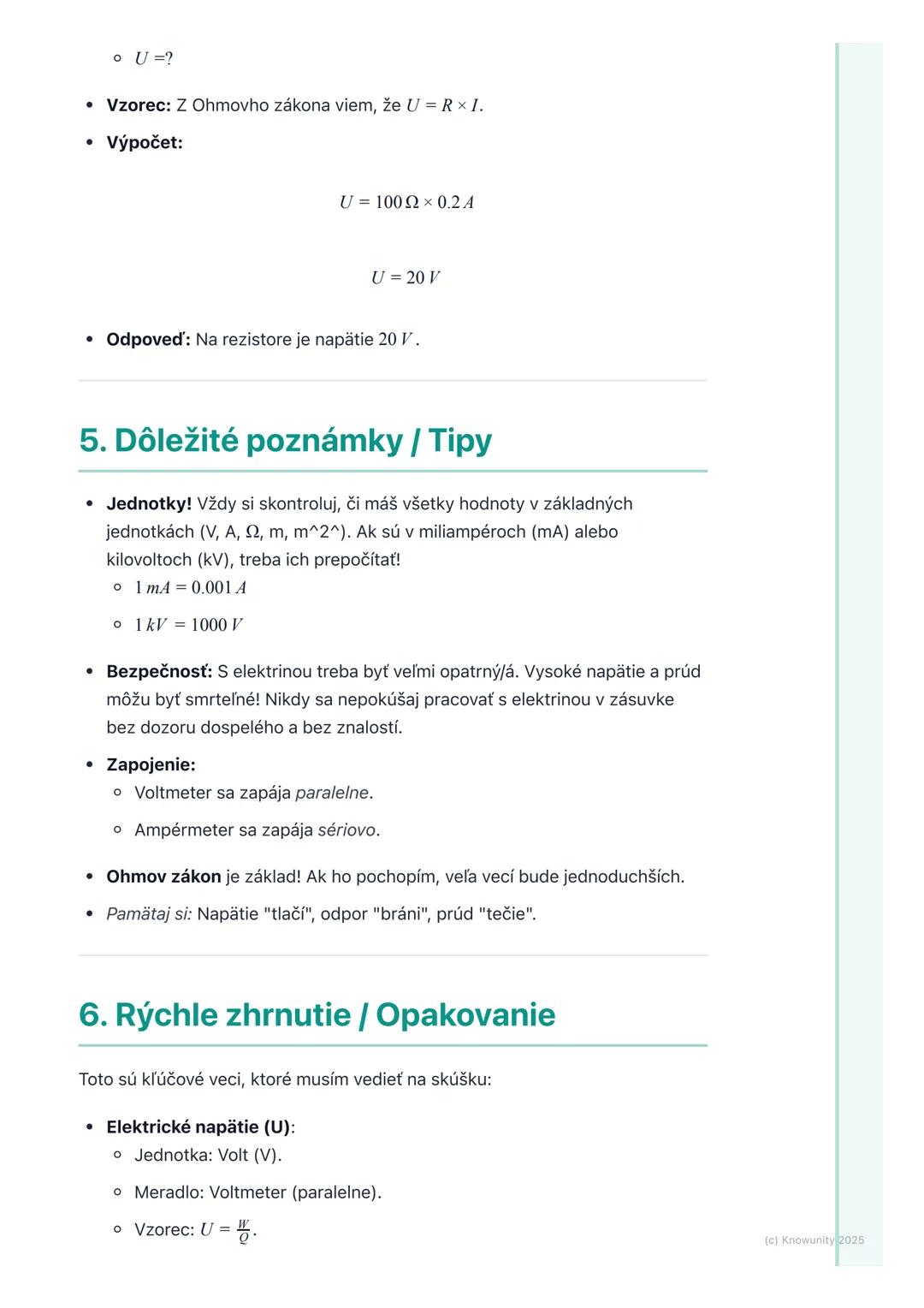 # Elektrické napätie a odpor

1. Prehľad a úvod

Ahoj! Dnes si zopakujeme veľmi dôležité veci z fyziky elektrické napätie a
odpor. Sú to zák