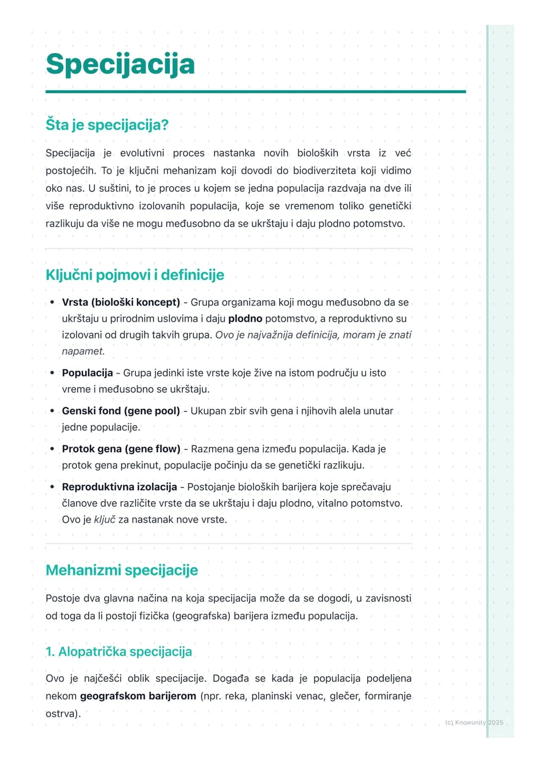 # Specijacija

## Šta je specijacija?

Specijacija je evolutivni proces nastanka novih bioloških vrsta iz već
postojećih. To je ključni meha