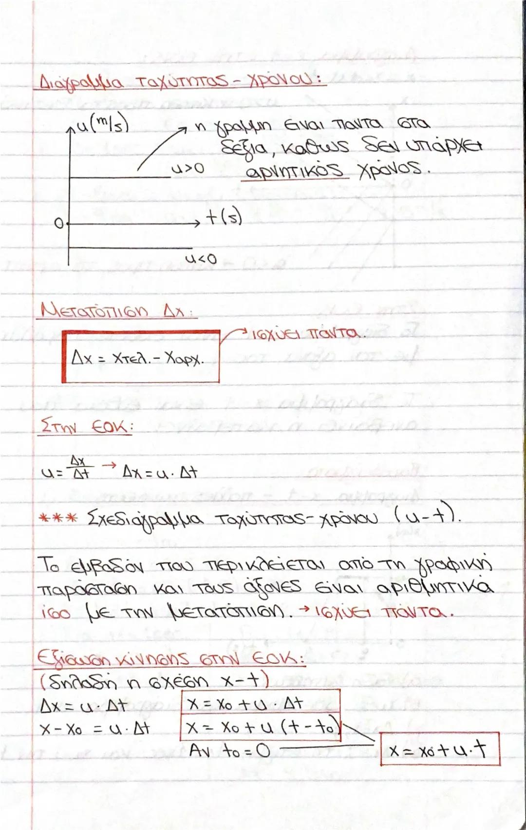 # Εξίσωση ομαλής κίνησης (ΕΟΚ):

Όταν η ταχύτητα του σώματος διατηρείται σταθερή. (και σε μέτρο και σε κατεύθυνση σταθερή). *

$\vec{u} = στ