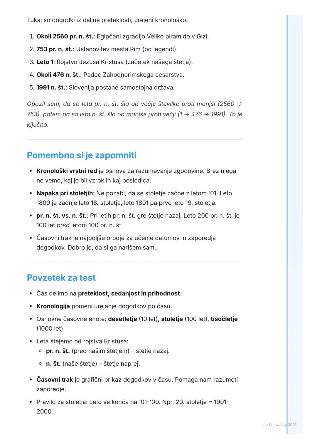 # Čas in zgodovina

## Razumevanje časa v zgodovini

Zgodovina se ukvarja z dogodki, ki so se zgodili v preteklosti. Da bi
razumeli, kaj se 