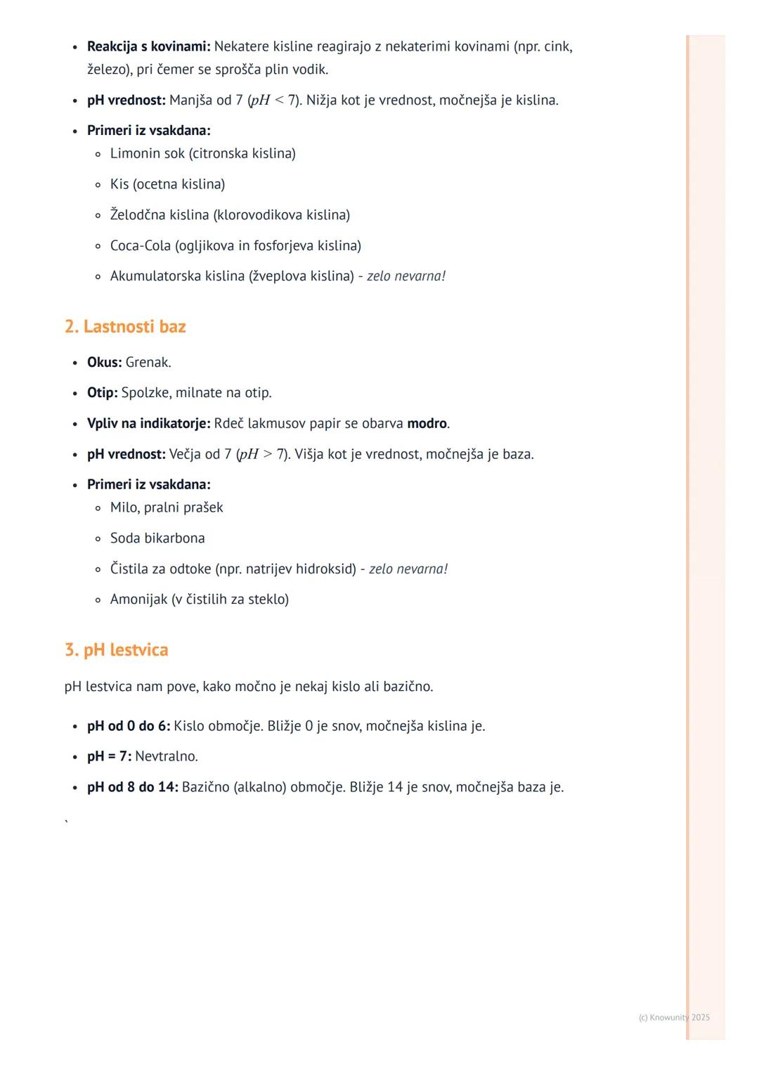 # Kisline, baze in pH

Uvod v kisline in baze

V naravi in vsakdanjem življenju srečujemo veliko različnih snovi. Nekatere so kisle
(npr. li