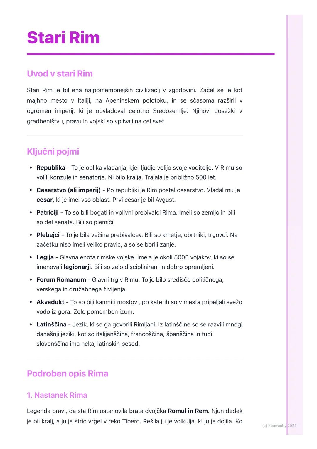# Stari Rim

Uvod v stari Rim

Stari Rim je bil ena najpomembnejših civilizacij v zgodovini. Začel se je kot
majhno mesto v Italiji, na Apen