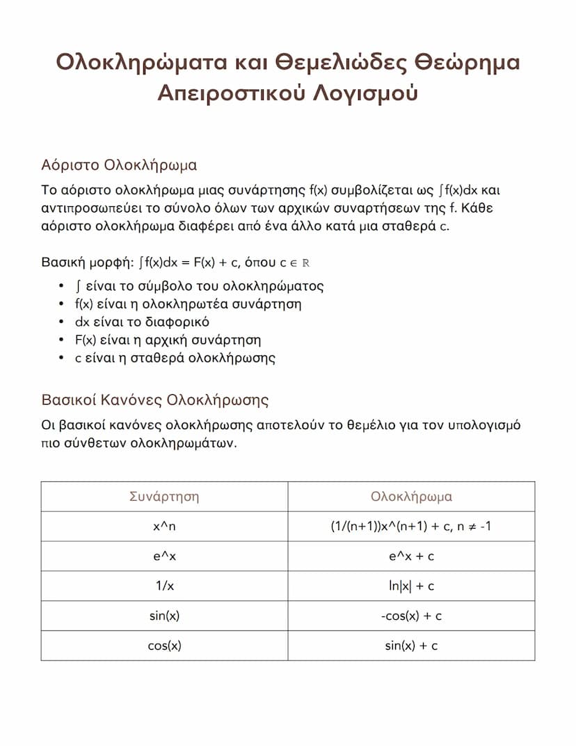 # Θεμελιώδες Θεώρημα του Απειροστικού Λογισμού

Το θεμελιώδες θεώρημα του απειροστικού λογισμού συνδέει την παραγώγιση με την ολοκλήρωση, απ
