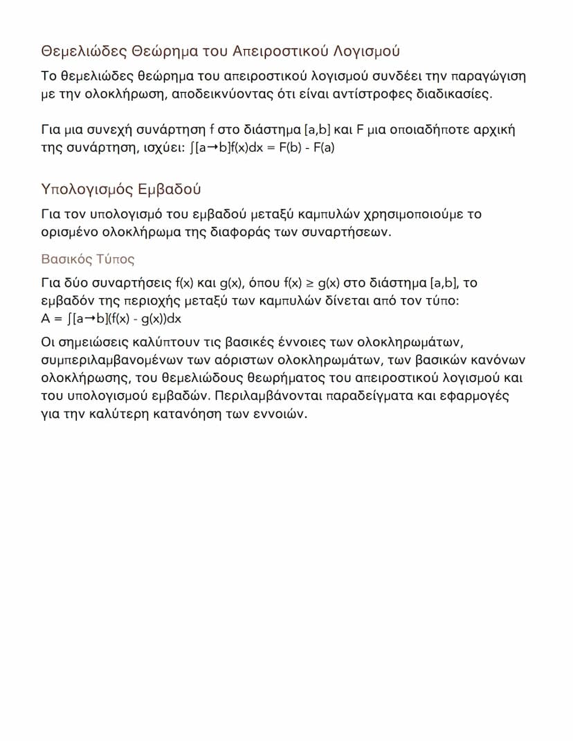 # Θεμελιώδες Θεώρημα του Απειροστικού Λογισμού

Το θεμελιώδες θεώρημα του απειροστικού λογισμού συνδέει την παραγώγιση με την ολοκλήρωση, απ