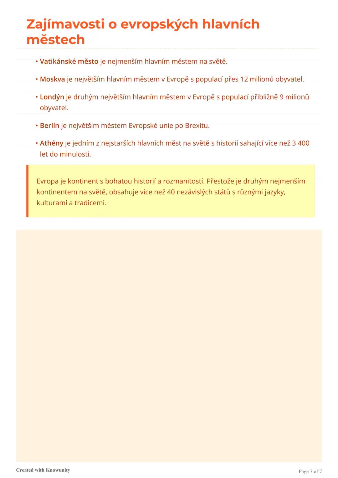 Evropské země a jejich hlavní
města
Přehled zemí a hlavních měst Evropy, včetně informací o nejmenších a největších zemích
podle rozlohy a p