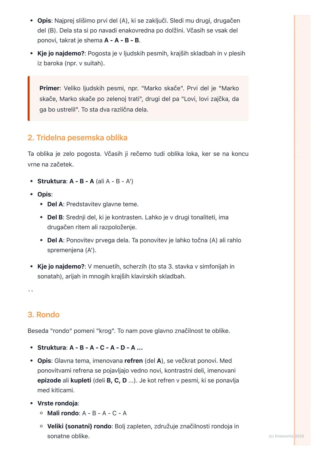 # Glasbene oblike

Kaj so glasbene oblike?

Glasbena oblika je kot načrt ali okostje skladbe. Pove nam, kako so posamezni
deli glasbe (melod