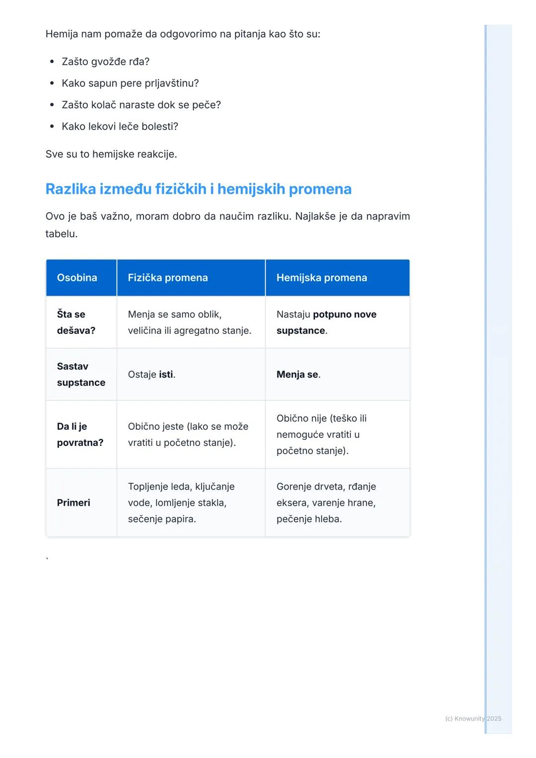 # Šta je hemija?

Uvod: Šta je hemija?

Hemija je prirodna nauka koja proučava supstance - od čega su stvari
napravljene. Proučava njihove o