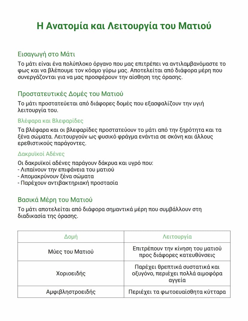 --- OCR Start ---
(ραβδία και κωνία)
Σκληρός χιτώνας
Προστατευτικό εξωτερικό στρώμα του ματιού

Ειδικές Περιοχές και Λειτουργίες
Το μάτι δια