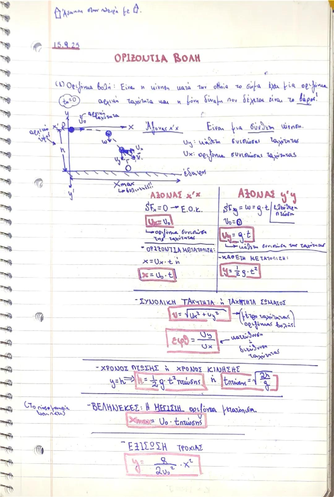 Ο Άσκηση στην πλευρά με Δ.

15.9.25

ΟΡΙΖΟΝΤΙΑ ΒΟΛΗ

(1) Οριζόντια βολή: Είναι η κίνηση κατά την οποία το σώμα έχει μια οριζόνια
αρχική ταχύ