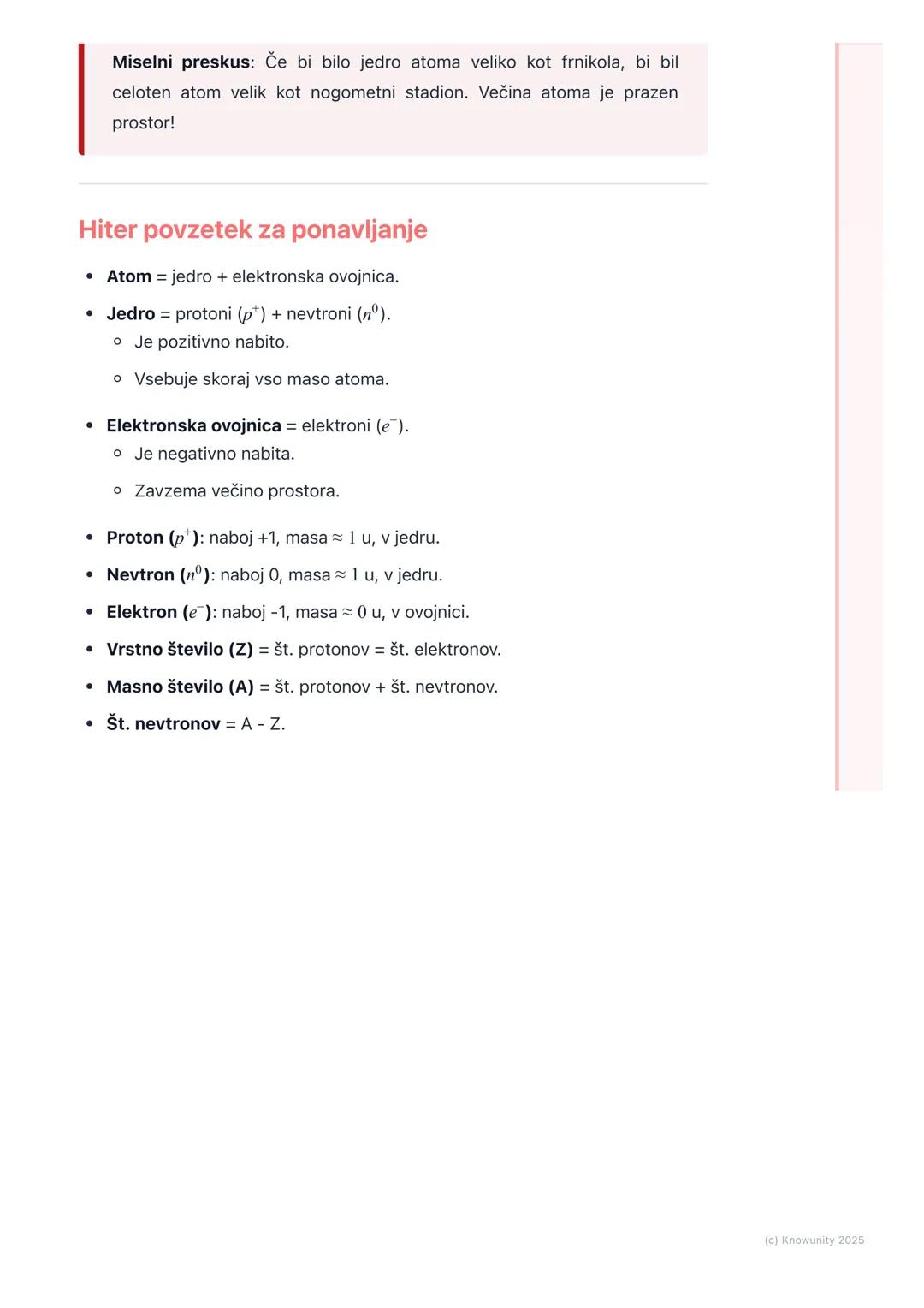 # Zgradba atoma

Uvod v zgradbo atoma

Vse snovi okoli nas so sestavljene iz majhnih delcev, ki jih imenujemo atomi.
Atomi so osnovni gradni