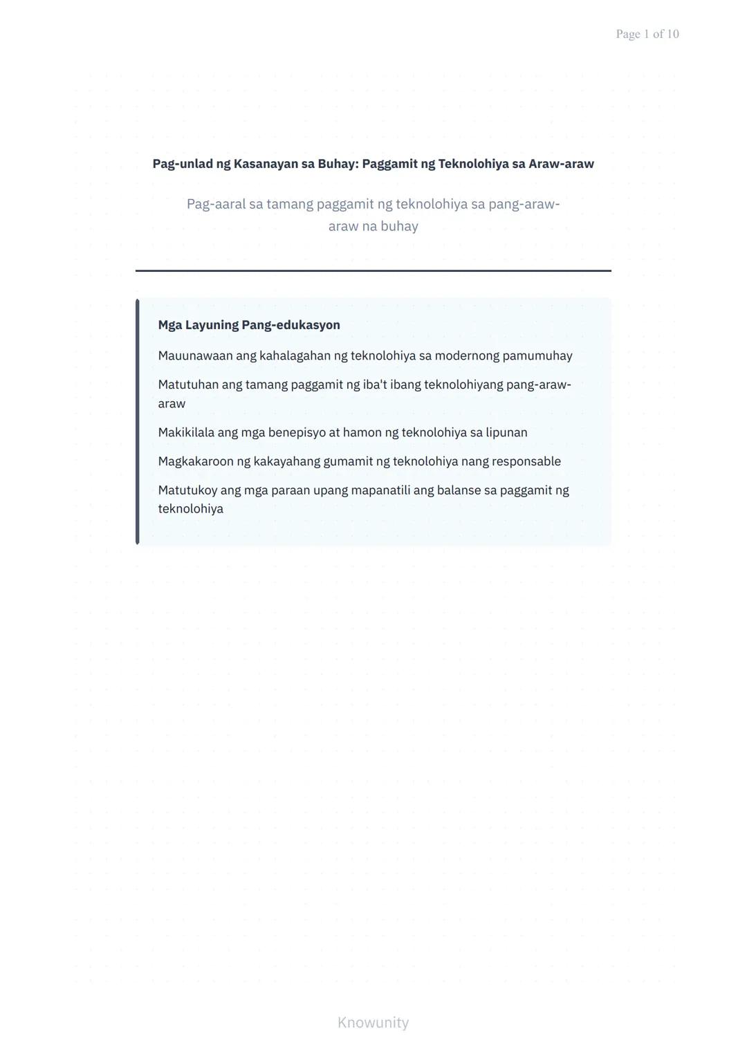 Pag-unlad ng Kasanayan sa Buhay: Paggamit ng Teknolohiya sa Araw-araw
Pag-aaral sa tamang paggamit ng teknolohiya sa pang-araw-
araw na buha