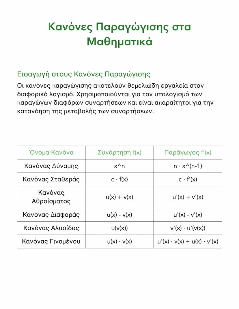 --- OCR Start ---
e^x
e^x
b^x
In(b). b^x
Εφαρμογές και Παραδείγματα
Η κατανόηση των κανόνων παραγώγισης είναι απαραίτητη για την
eπίλυση προ