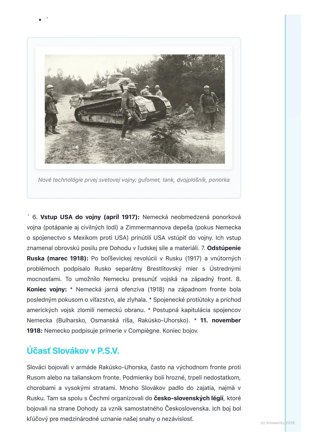 # Prvá svetová vojna

## 1. Prehľad prvej svetovej vojny

Prvá svetová vojna (skrátene P.S.V.) bola obrovský globálny konflikt, ktorý
prebie