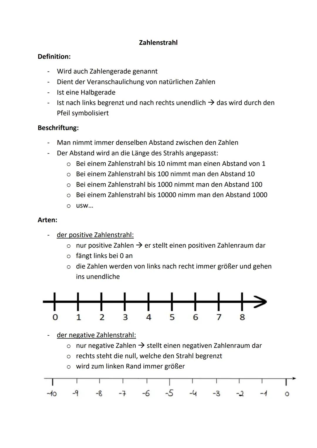 Zahlenstrahl

Definition:
- Wird auch Zahlengerade genannt
- Dient der Veranschaulichung von natürlichen Zahlen
- Ist eine Halbgerade
- Ist 
