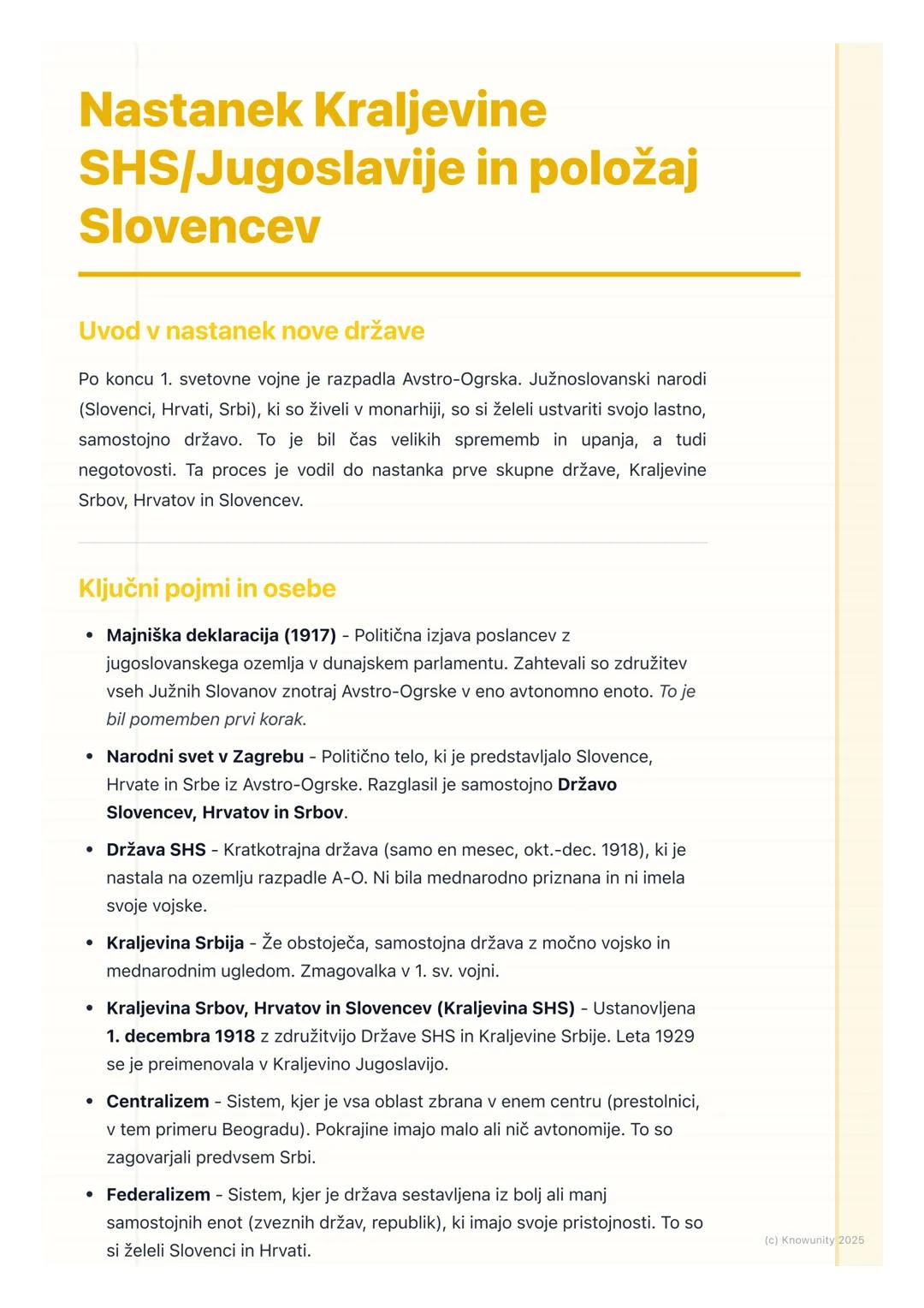 # Nastanek Kraljevine
# SHS/Jugoslavije in položaj
# Slovencev

Uvod v nastanek nove države

Po koncu 1. svetovne vojne je razpadla Avstro-O