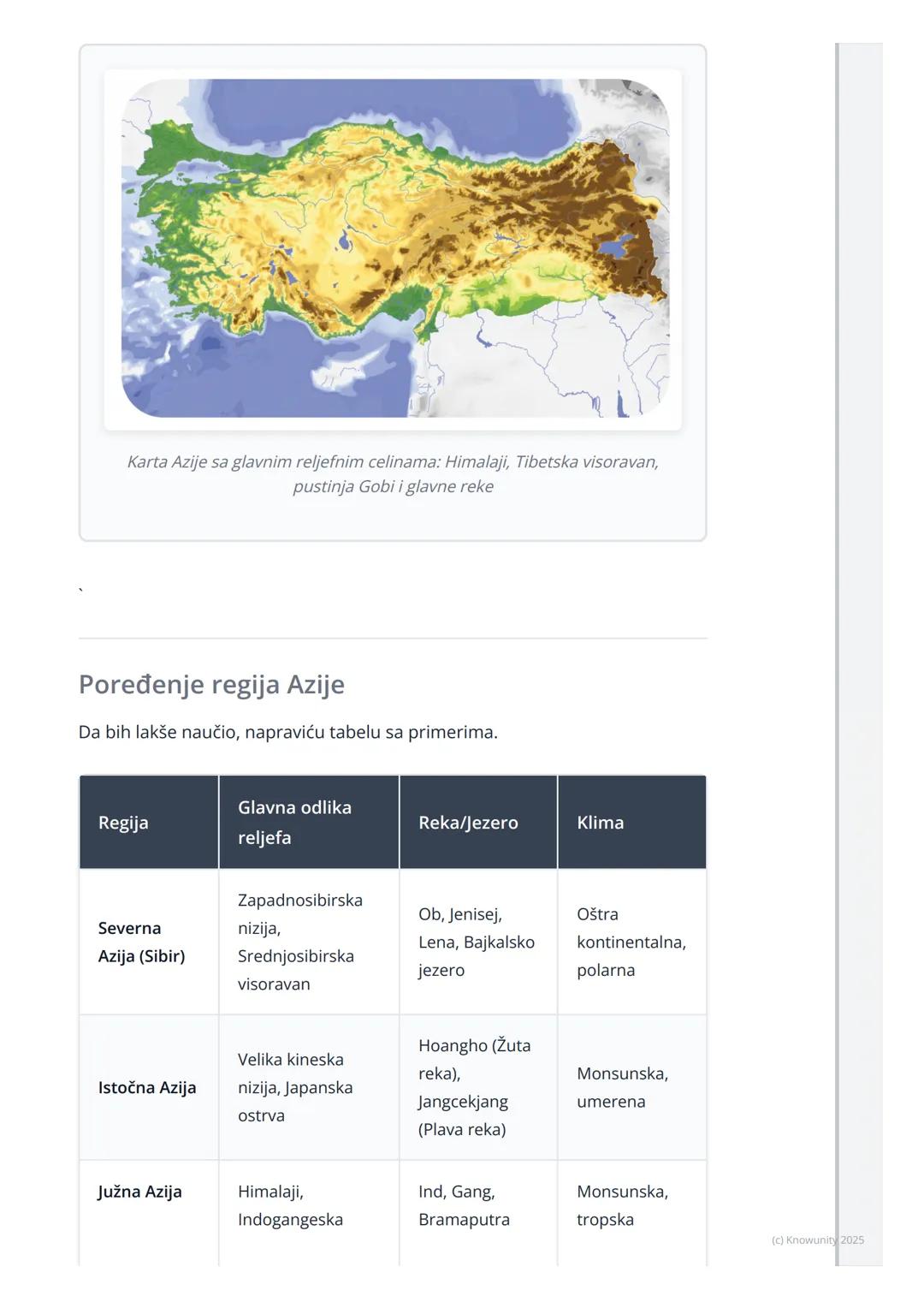 # Azija

Opšte odlike Azije

Azija je najveći kontinent po površini i najnaseljeniji kontinent na svetu.
Zovu je "kontinent kontrasta" jer i