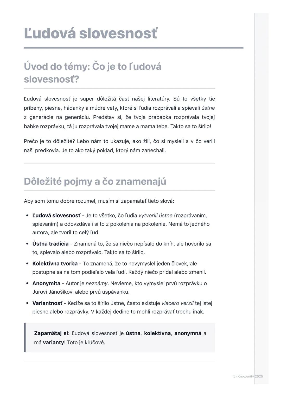 # Ľudová slovesnosť

Úvod do témy: Čo je to ľudová
slovesnosť?

Ľudová slovesnosť je super dôležitá časť našej literatúry. Sú to všetky tie
