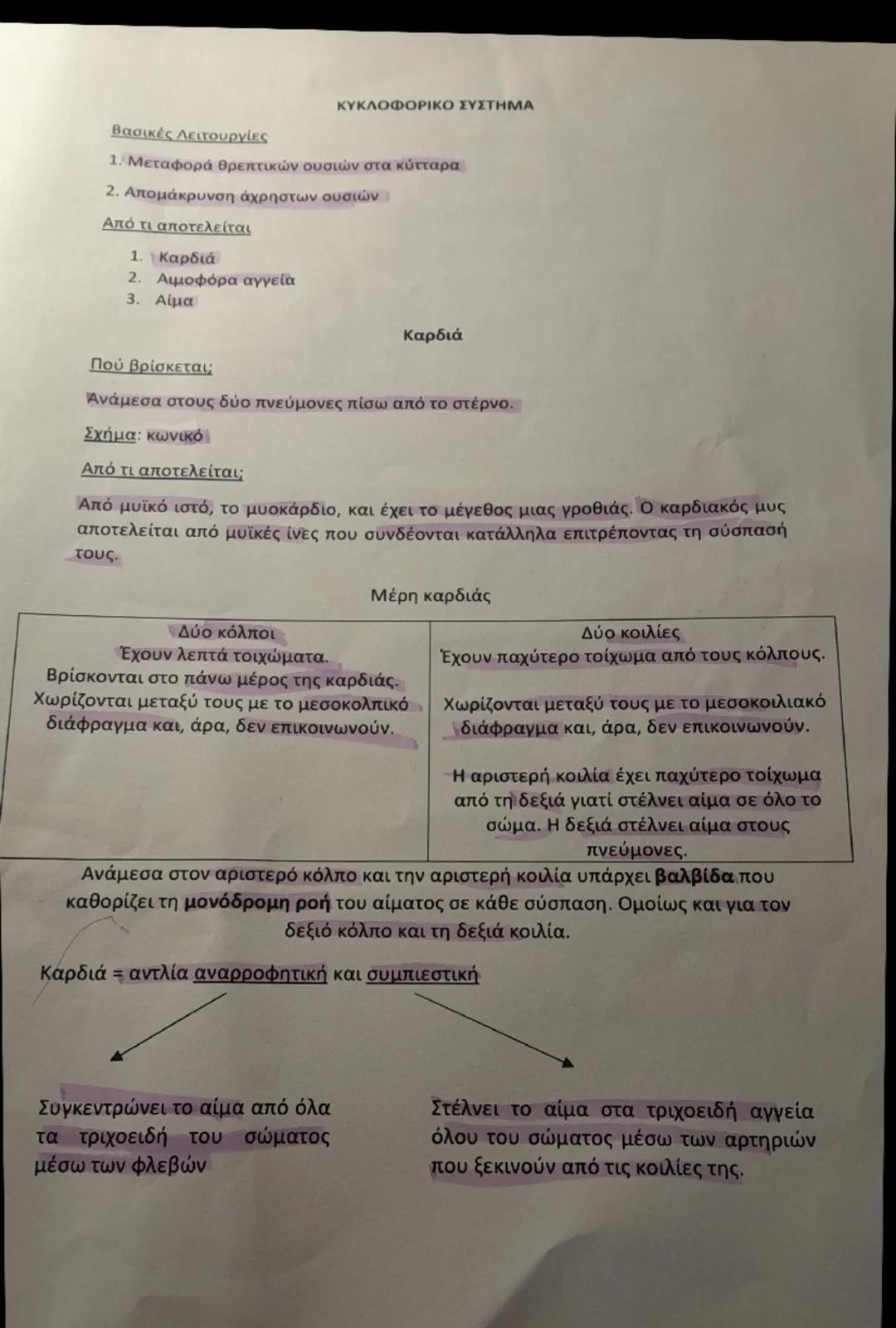 # ΚΥΚΛΟΦΟΡΙΚΟ ΣΥΣΤΗΜΑ

Βασικές Λειτουργίες

1. Μεταφορά θρεπτικών ουσιών στα κύτταρα

2. Απομάκρυνση άχρηστων ουσιών

Από τι αποτελείται

1.