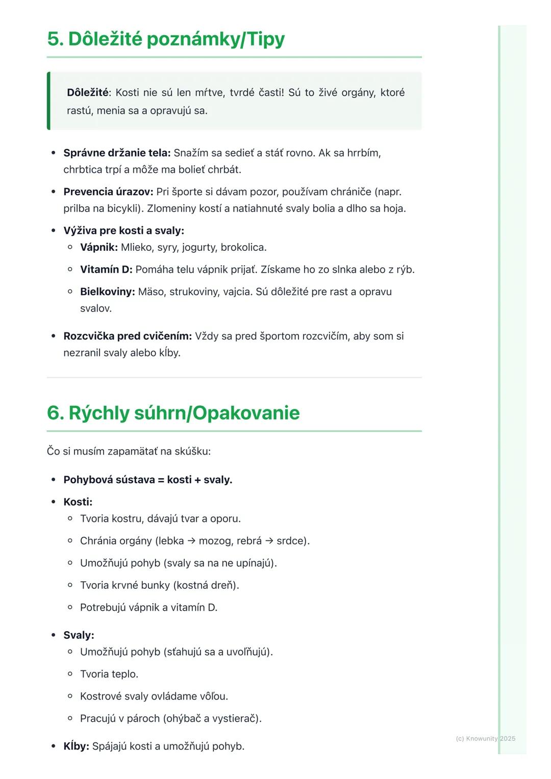 # Pohybová sústava (kosti a
svaly)

1. Prehľad pohybovej sústavy

Pohybová sústava je super dôležitá časť nášho tela, ktorá nám pomáha hýbať