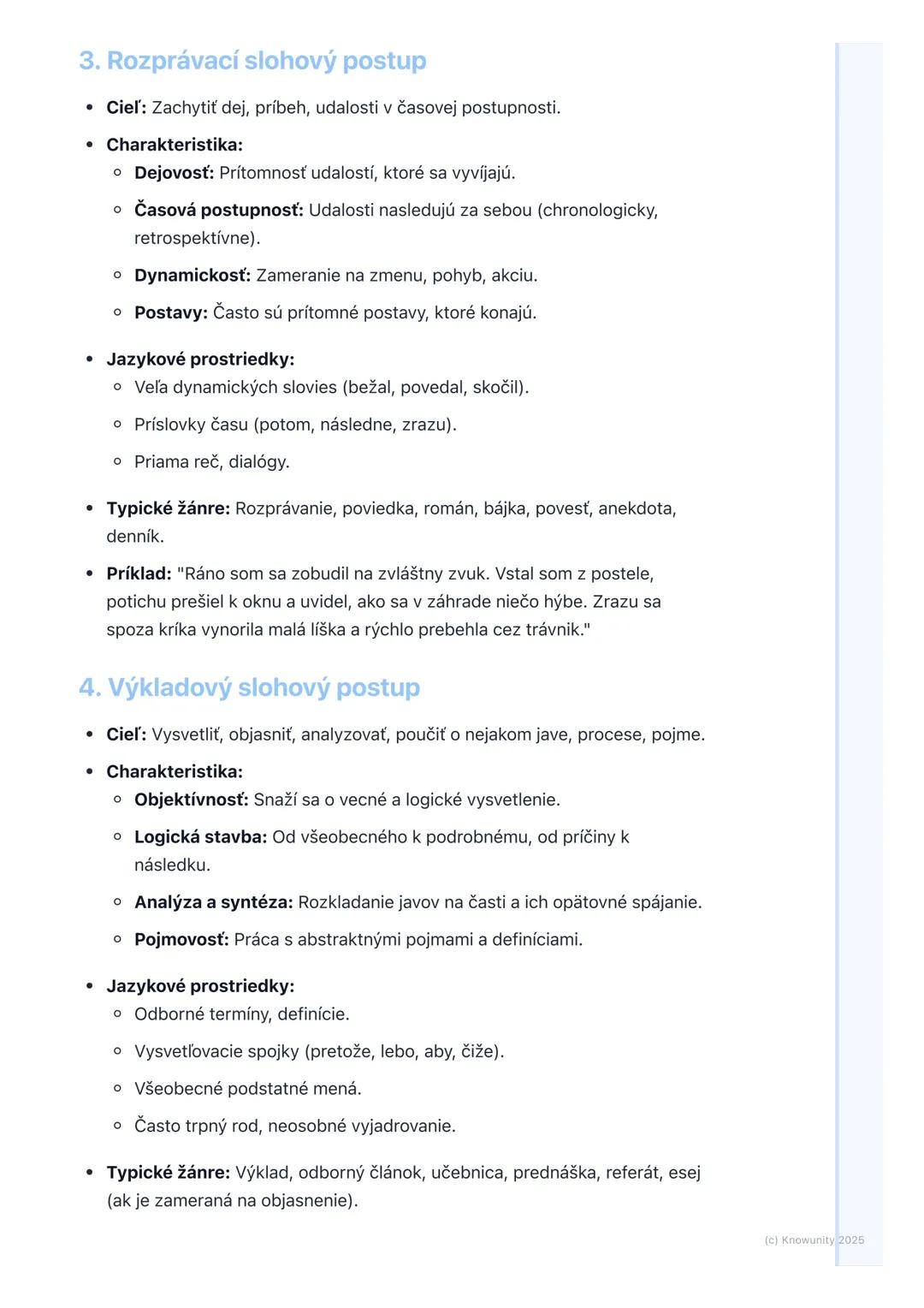 # Slohové postupy a ich využitie

## Prehľad a úvod

Slohové postupy sú základné spôsoby, akými usporadúvame a spracúvame
informácie v texte