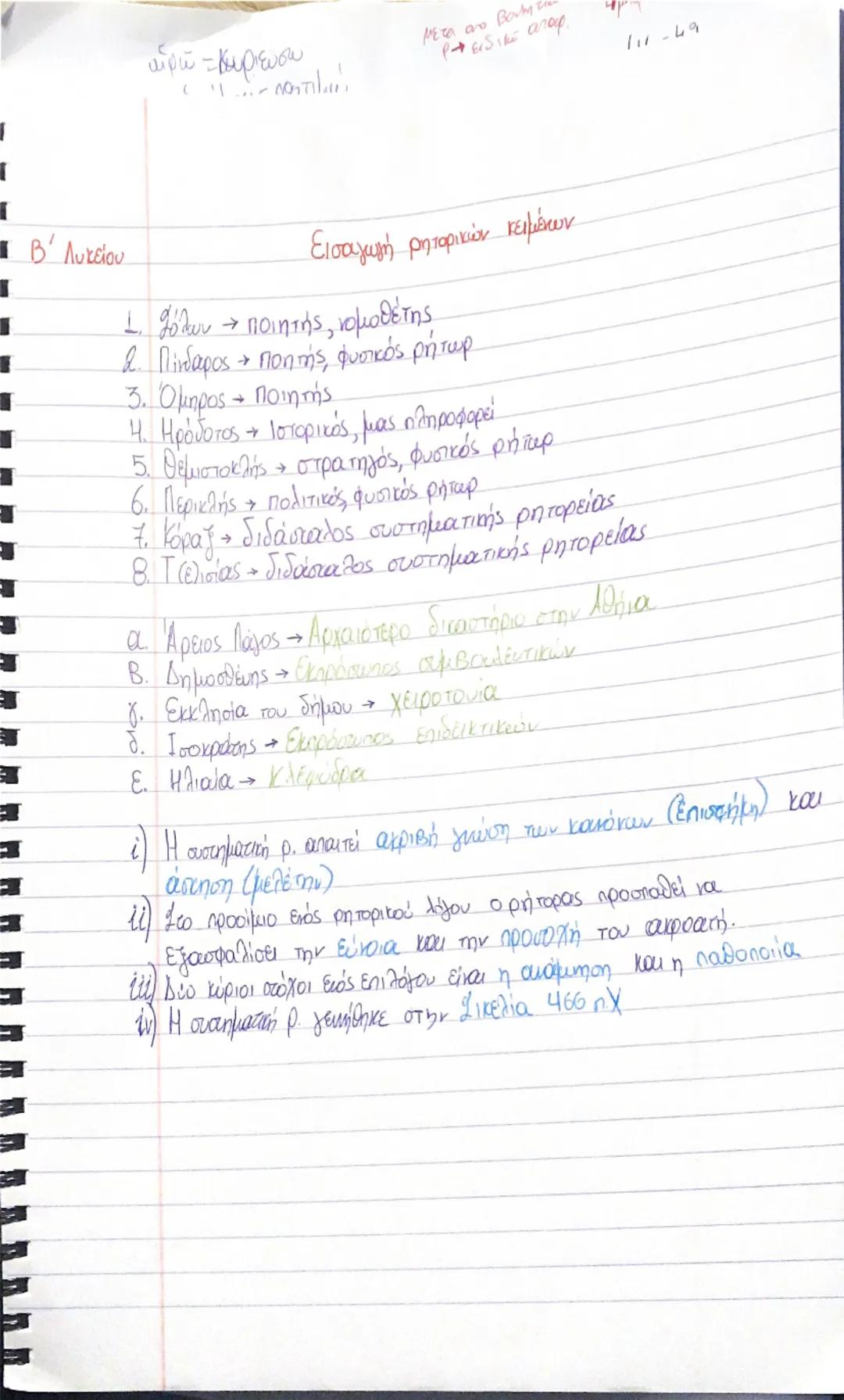 αιρώ - Κυριευσω
Ραειδική απαρ
10/ル
111-49

Β΄ Λυκείου

Εισαγωγή ρητορικών κειμένων

1. θόλων - ποιητής, νομοθέτης
2. Πίνδαρος - ποητής, φυσι